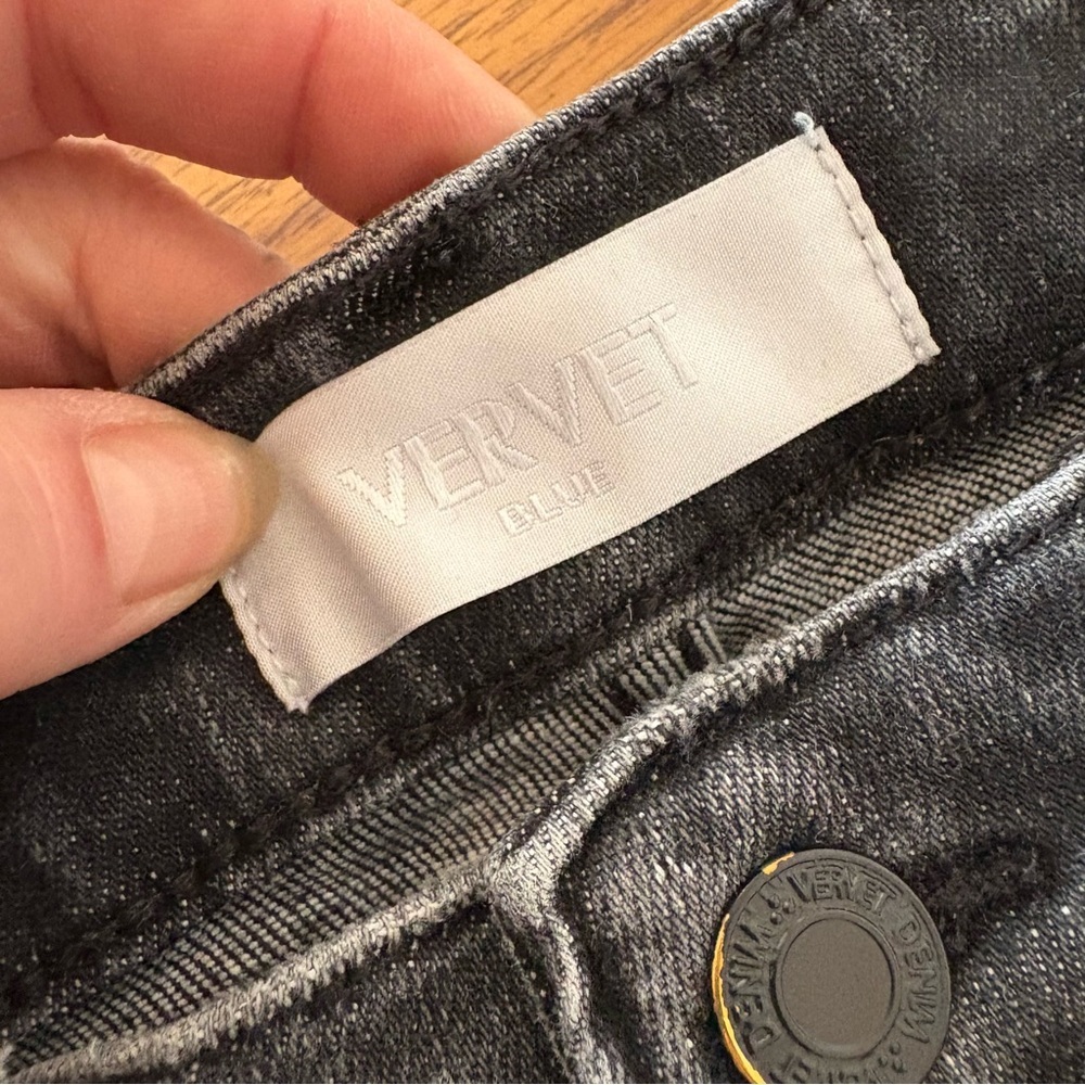 Vervet Jeans 28 Raw Split Flare Hems High Rise Charcoal Wash Distressed Stretch - Picture 4 of 11